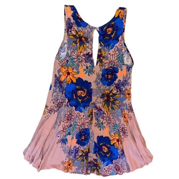 Free People Sleeveless Mini Floral Tunic Dress In Taupe - Picture 3 of 6